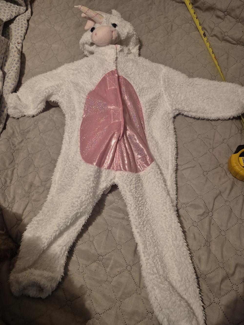 Girls' White Unicorn Costume One-Piece with Pink Shimmer Belly